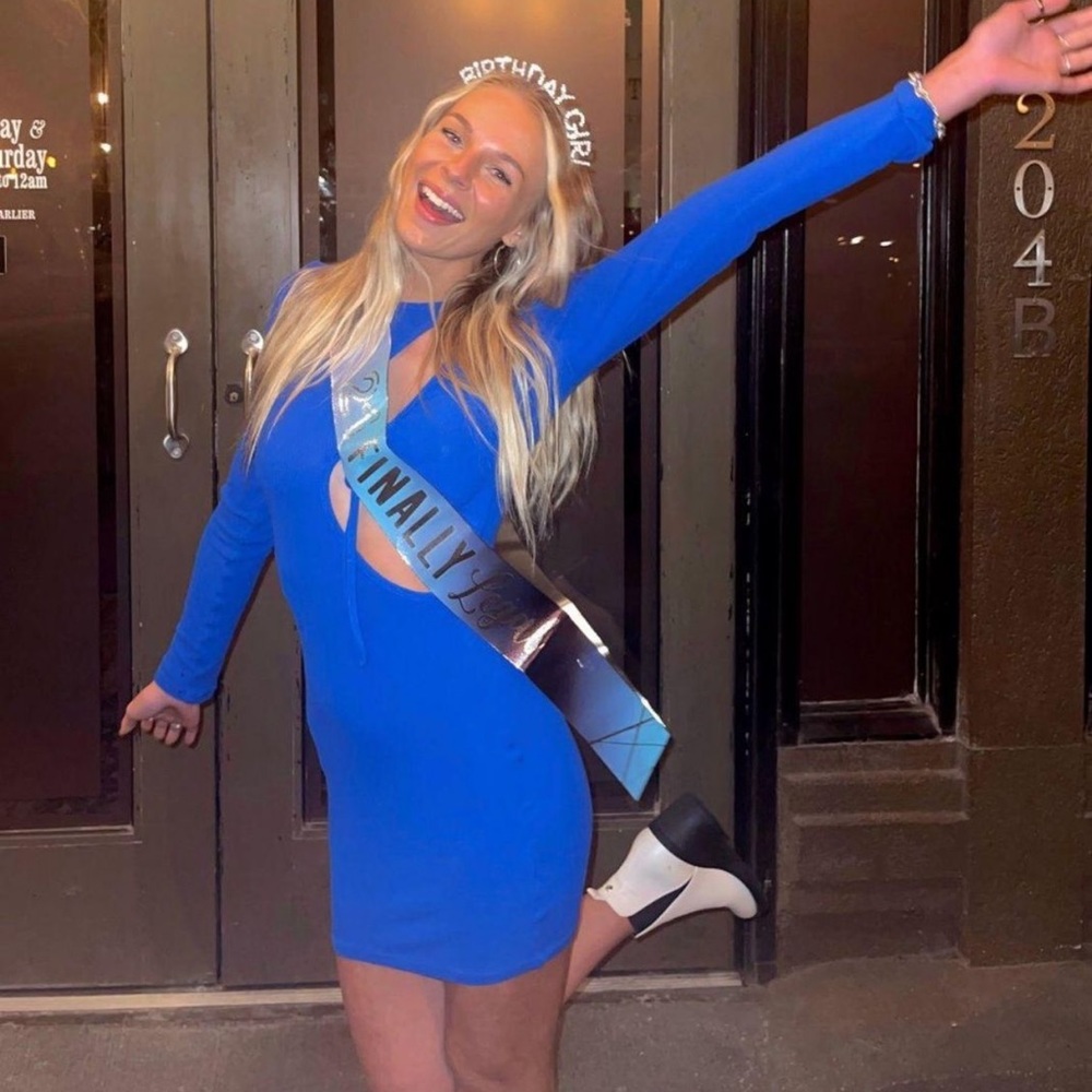 Blue long sleeve mini cut out dress
